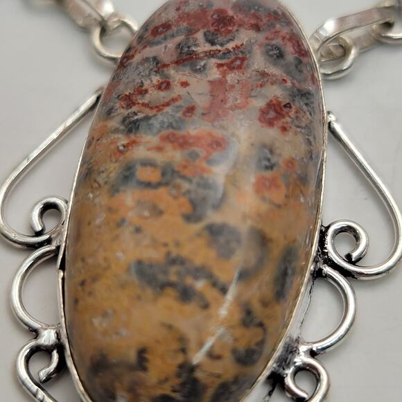 Leopard Skin Jasper Sterling Silver Necklace - Unique 22-Inch Earth Tone - Picture 6 of 8